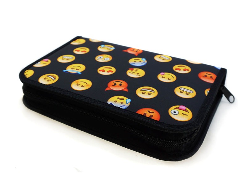 Piórnik Dwuklapowy Rozkładany Emoji Black