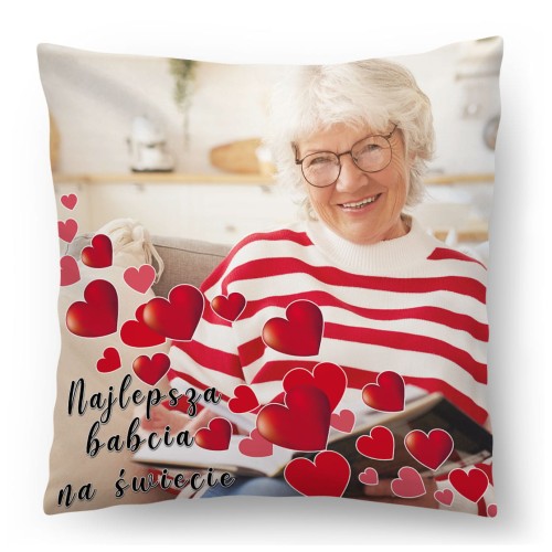FOTO PODUSZKA ze Zdjęciem | Dla Babci i Dziadka 45x45 Zdjęcie+serca