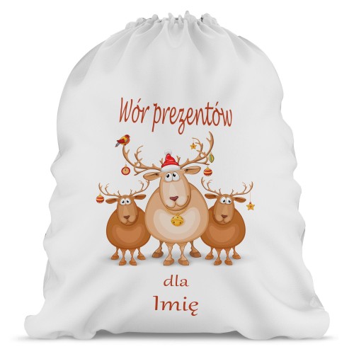 Worek na prezenty mały Renifery