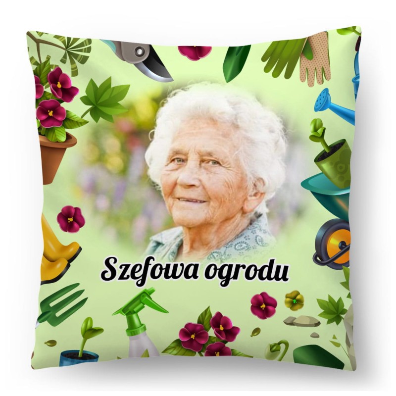 FOTO PODUSZKA ze Zdjęciem | Dla Babci 45x45 Szefowa ogrodu
