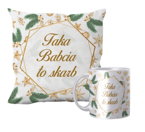 Zestaw poduszka + kubek święta Babcia skarb