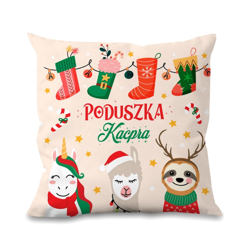 Zestaw poduszka + kubek święta Trio + Imię
