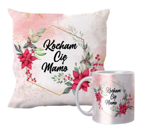 Zestaw poduszka + kubek święta Kocham Cię mamo