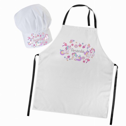 Czapka kucharska + personalizowany fartuszek zestaw Candy Unicorns