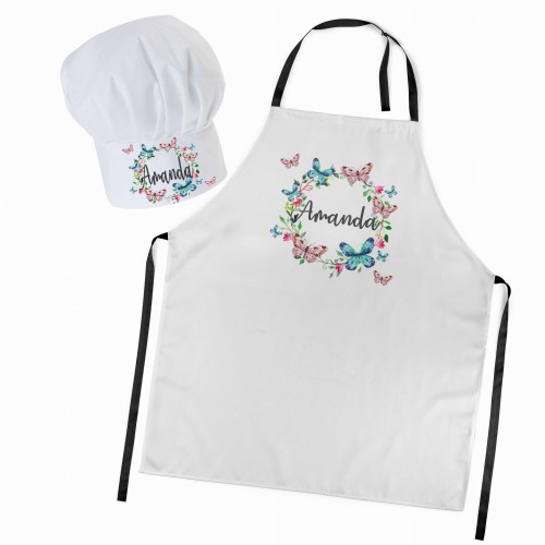 Czapka kucharska + personalizowany fartuszek zestaw Motyli krąg