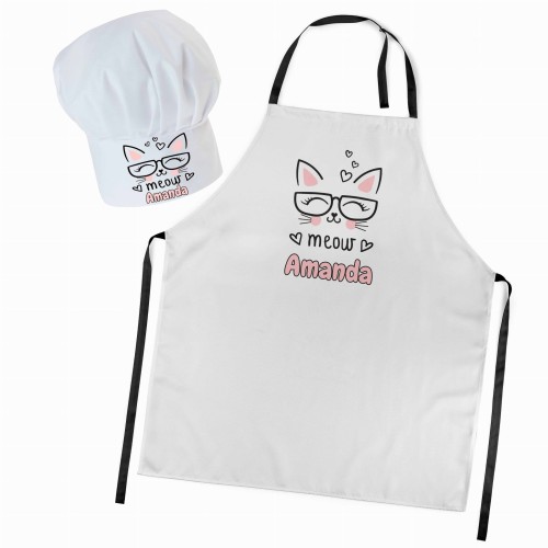 Czapka kucharska + personalizowany fartuszek zestaw Miau
