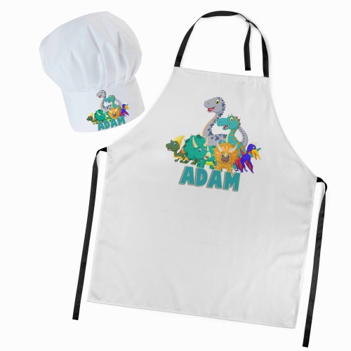 Czapka kucharska + personalizowany fartuszek zestaw Drużyna dinozaurów