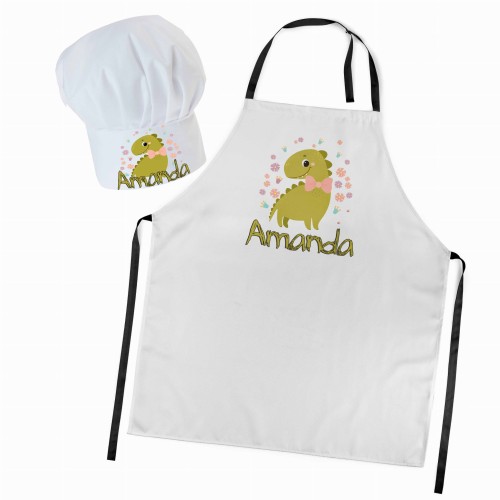Czapka kucharska + personalizowany fartuszek zestaw Dinozaur z wstążką