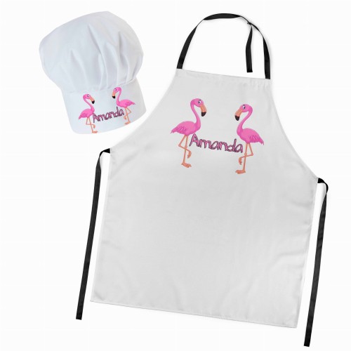 Czapka kucharska + personalizowany fartuszek zestaw Flamingi