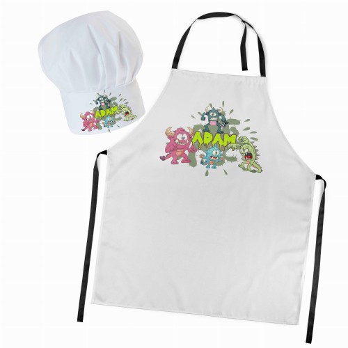 Czapka kucharska + personalizowany fartuszek zestaw Stwory