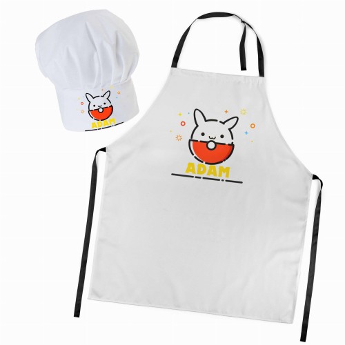 Czapka kucharska + personalizowany fartuszek zestaw Królik Pokeball