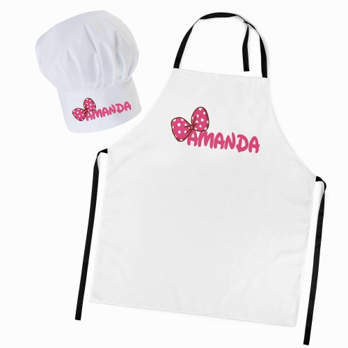 Czapka kucharska + personalizowany fartuszek zestaw Wstążka groszki