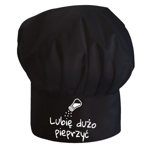 Czapka kucharska czarna Lubię dużo pieprzyć