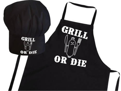 Zestaw fartuch + czapka Grill or die