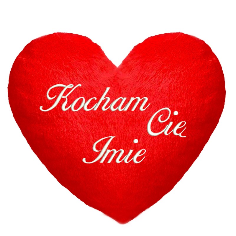 Poduszka pluszowa z haftem w kształcie serca Kocham Cię + Imię