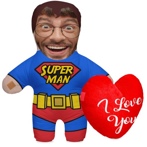 Poduszka lalka 3D ze zdjęciem i pluszowym sercem Super Dad