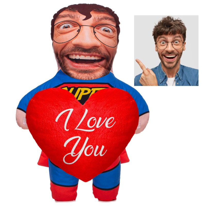 Poduszka lalka 3D ze zdjęciem i pluszowym sercem Super Dad