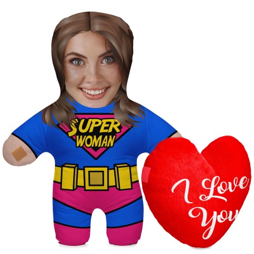 Poduszka lalka 3D ze zdjęciem i pluszowym sercem Super Mom