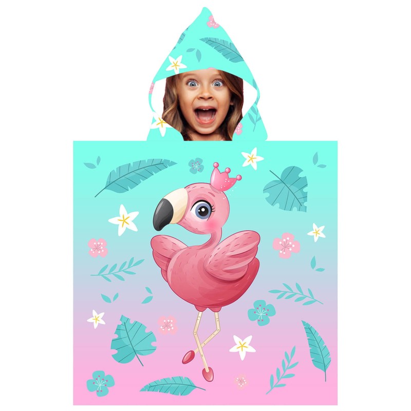 Ręcznik Ponczo kąpielowe z kapturem dla dzieci - FLAMINGO