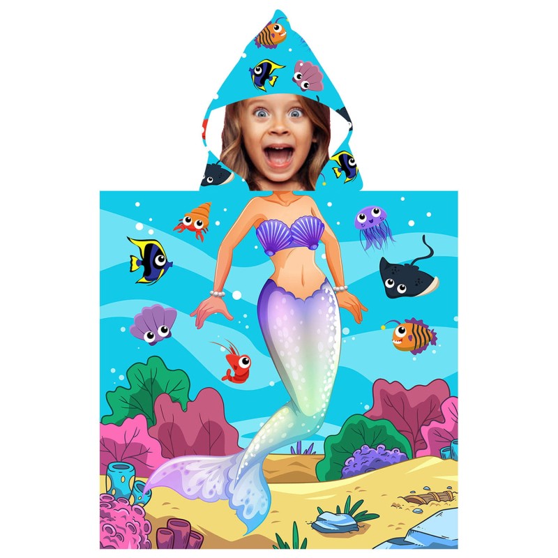 Ręcznik Ponczo kąpielowe z kapturem dla dzieci - MERMAID