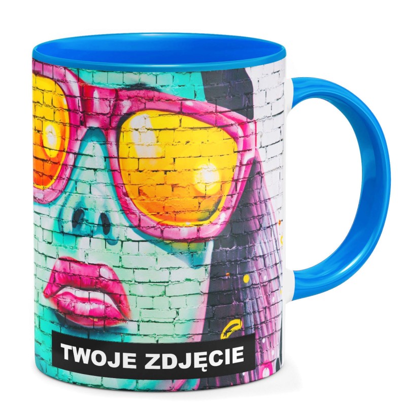 Kubek duży 440 ml kolorowe ucho i wnętrze niebieski