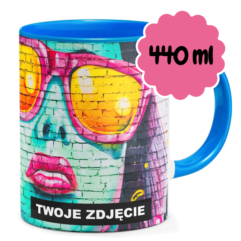 Kubek duży 440 ml kolorowe ucho i wnętrze niebieski