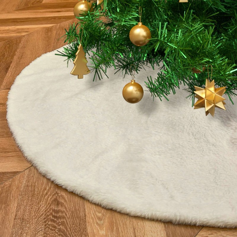 Koc Pod Choinkę, Pluszowy Dywan 120 cm | Beżowy Jednolity