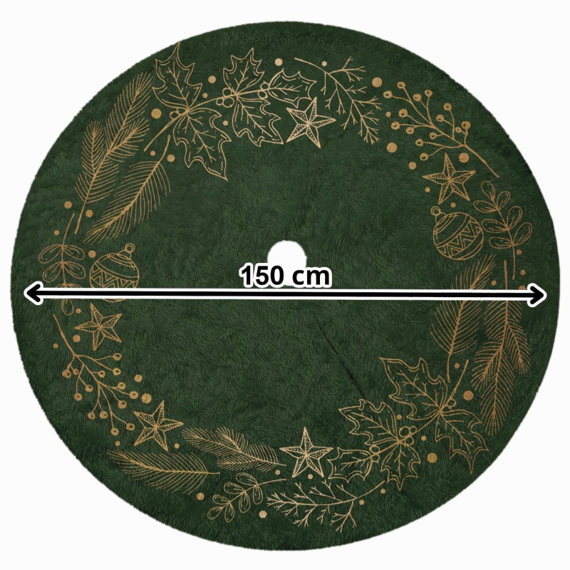 Koc Pod Choinkę, Pluszowy Dywan 150 cm | Zielony Wieniec