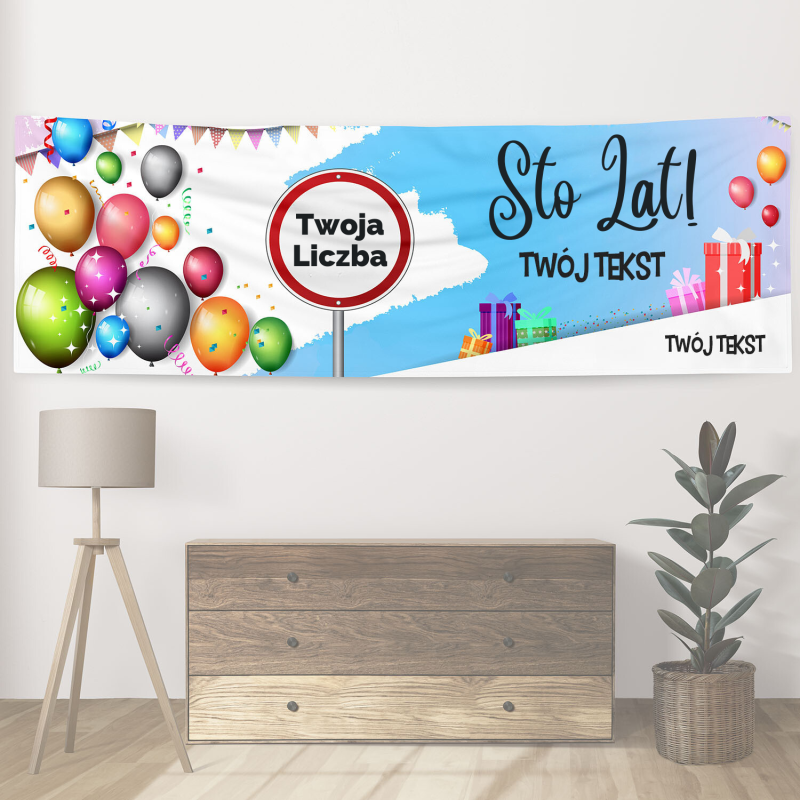 Personalizowany baner 100x300 cm z Twoim zdjęciem/logo/tekstem | Sto lat