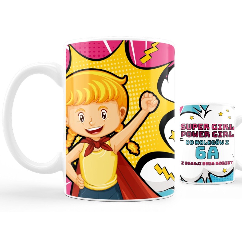 Kubek Personalizowany dla dziewczyny Power Girl + Tekst