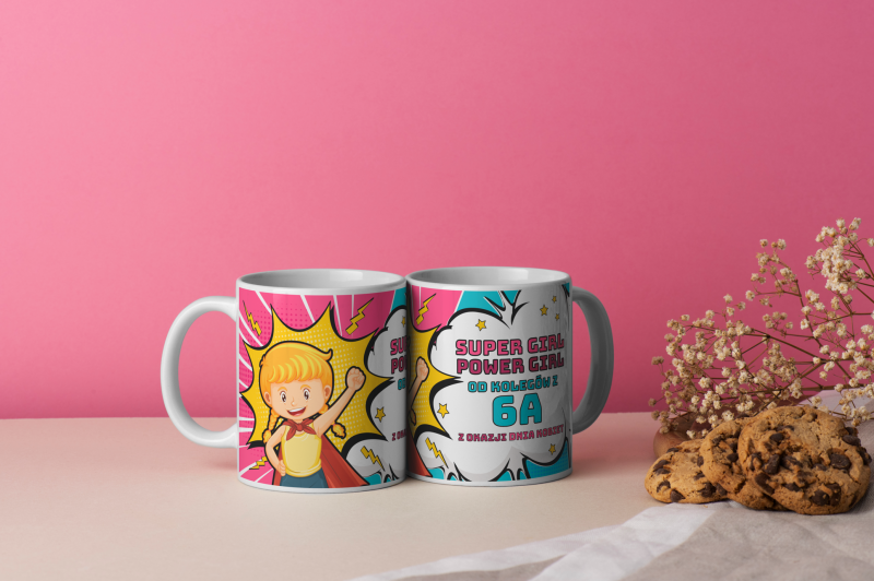 Kubek Personalizowany dla dziewczyny Power Girl + Tekst