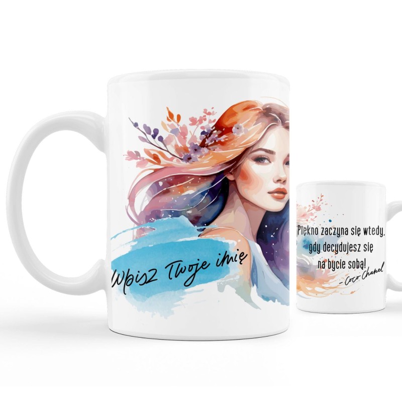Kubek Personalizowany dla kobiety cytat Chanel + Imię