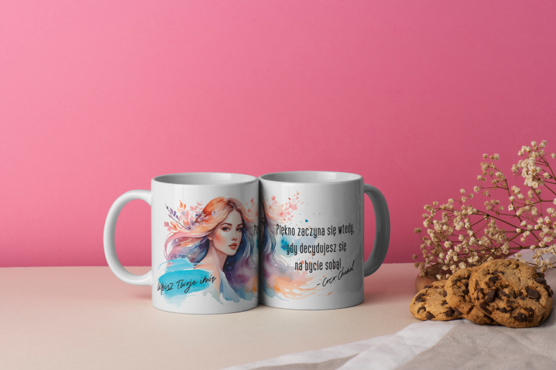 Kubek Personalizowany dla kobiety cytat Chanel + Imię