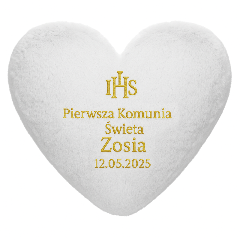 Poduszka pluszowa SERCE białe z haftem IHS