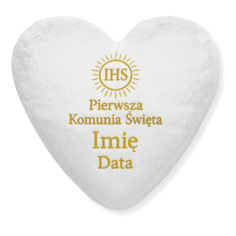 Poduszka pluszowa SERCE białe z haftem IHS Promyki