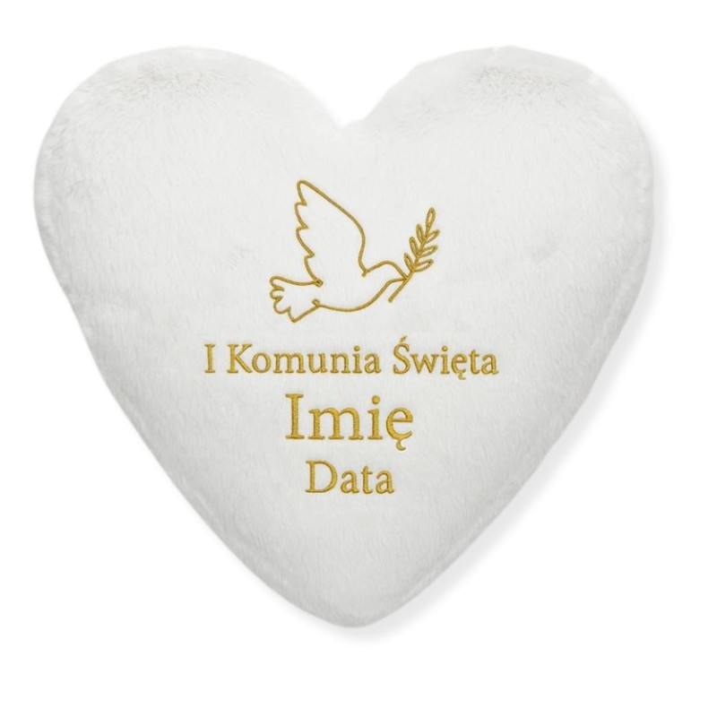 Poduszka pluszowa SERCE białe z haftem Gołębica