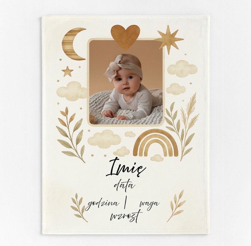 Personalizowany Kocyk Metryczka Boho Tęcza