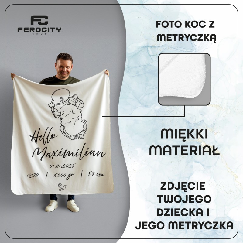 Personalizowany Kocyk Metryczka Heksagon