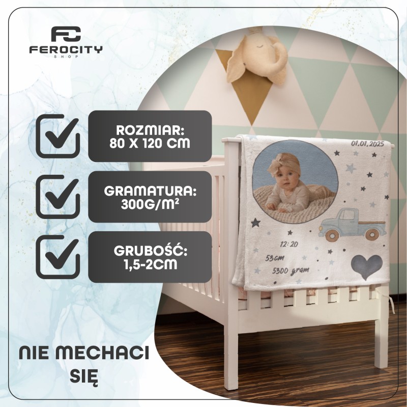 Personalizowany Kocyk Metryczka Heksagon