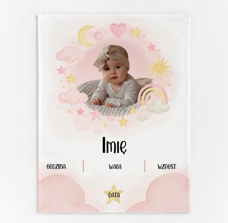 Personalizowany Kocyk Metryczka Różowe Chmury