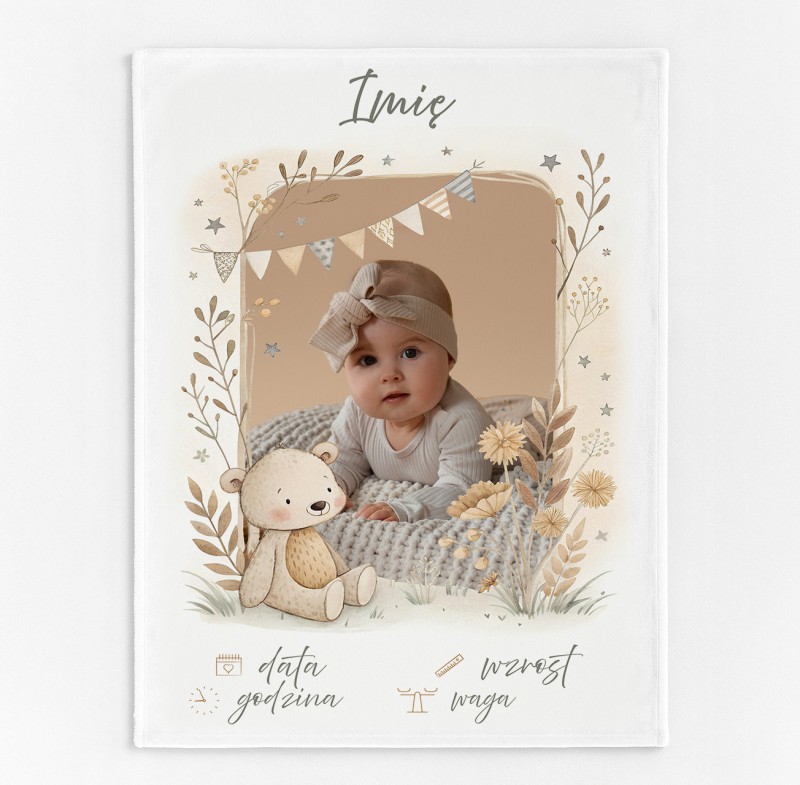Personalizowany Kocyk Metryczka Miś