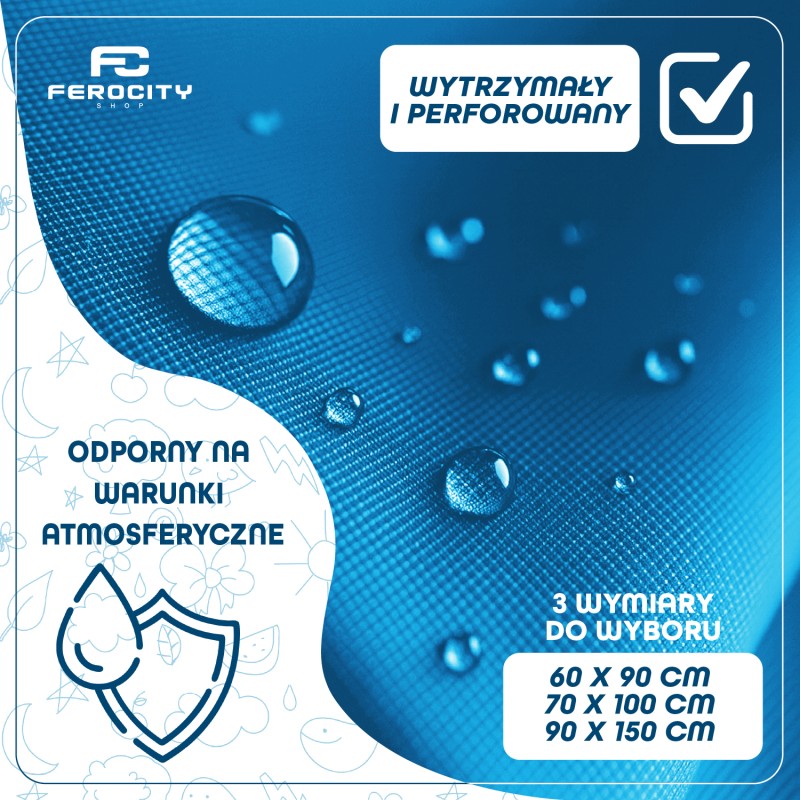 Niebieska flaga odporna na warunki atmosferyczne, dostępna w trzech rozmiarach: 60x90 cm, 70x100 cm, 90x150 cm