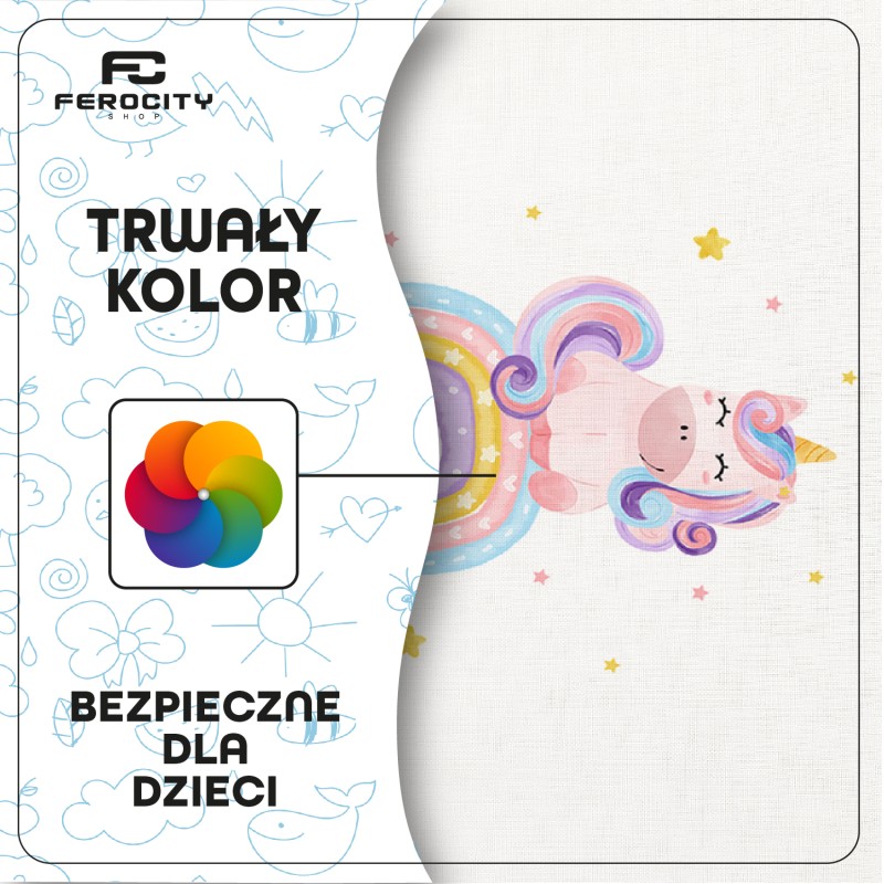 Flaga z kolorowym nadrukiem jednorożca, trwałe barwy, bezpieczna dla dzieci