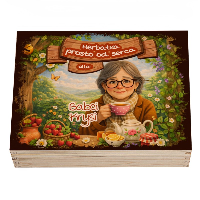 Drewniane pudełko na herbatę Prosto od serca Babcia