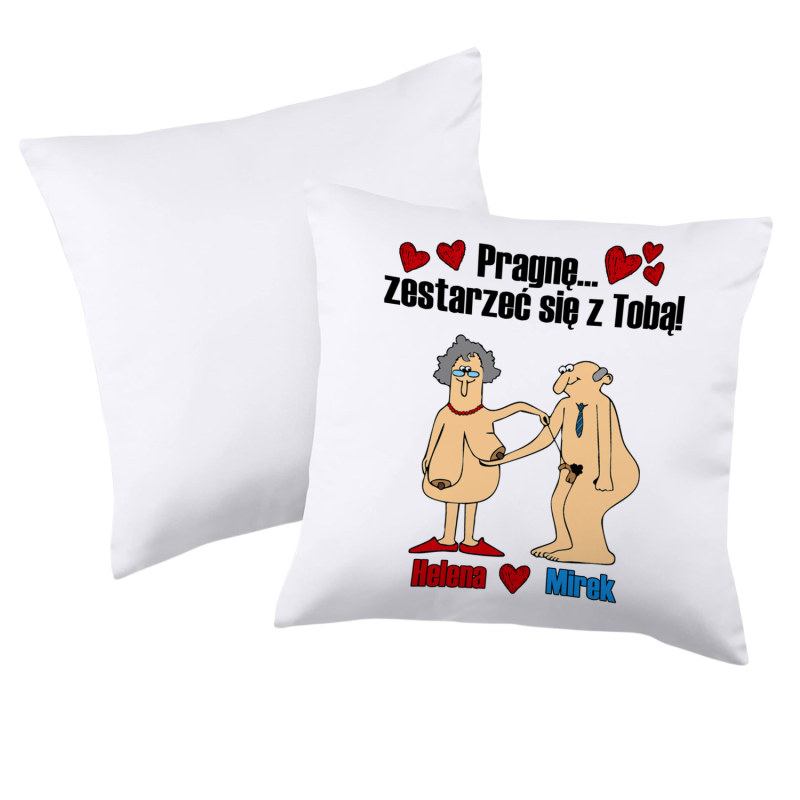 Zestaw walentynkowy: kubek + poduszka z personalizacją imion "Zestarzeć się z Tobą"