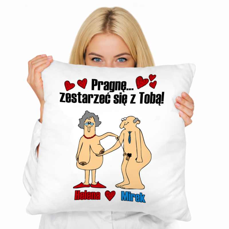 Poduszka Walentynkowa 45x45 z imionami Pragnę zestarzeć się z Tobą