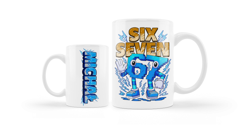 Kubek niebieski napis SIX SEVEN + imię.png
