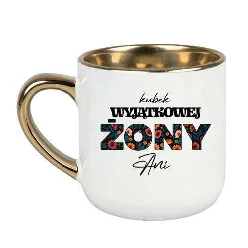 Kubek elegant biały ze złotym Kubek wyjątkowej żony + Imię