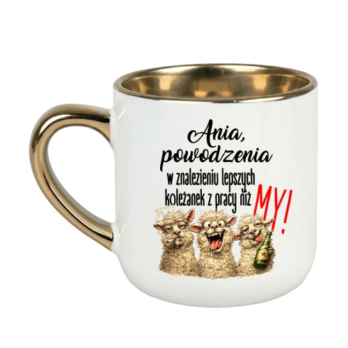 Kubek elegant biały ze złotym powodzenia w pracy + Imię