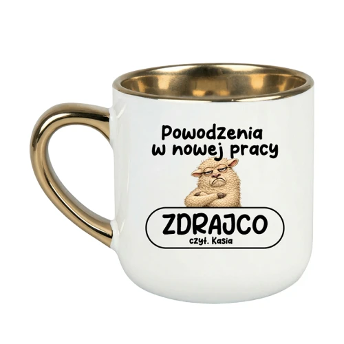 Kubek elegant biały ze złotym nowa praca + Imię